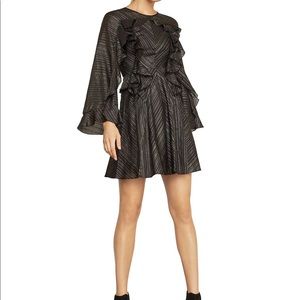 👗 BCBG MAXAZRIA Ruffled Metallic-Stripe Dress 👗